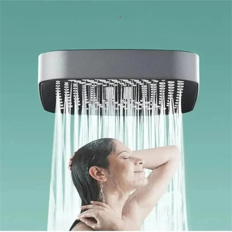 Pommeau de Douche Carré Haute Pression 3 Jets – Bouton Une Main, Raccord Universel