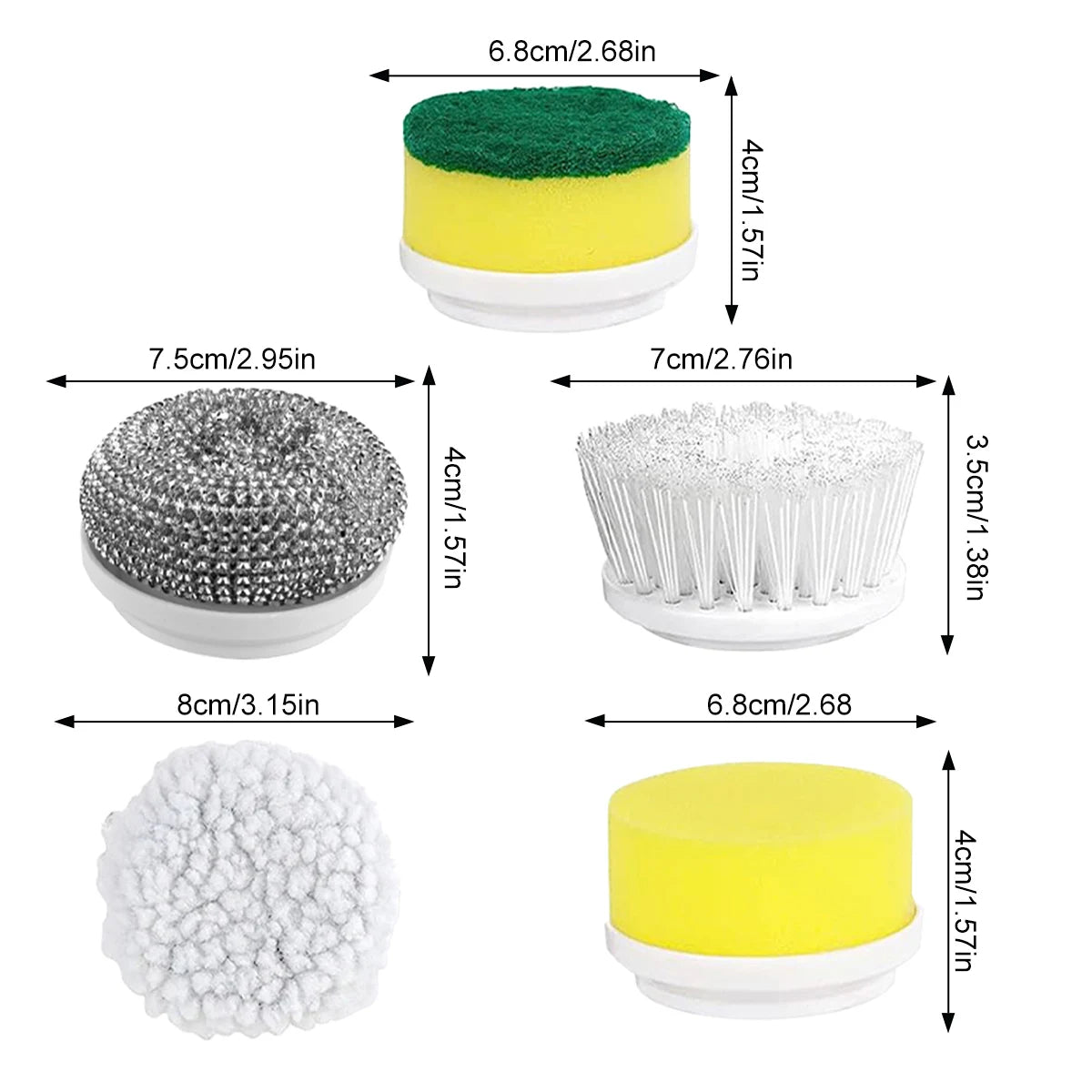 Kit de 5 Têtes de Rechange pour Brosse Rotative Électrique — Éponges, Brosse et Inox