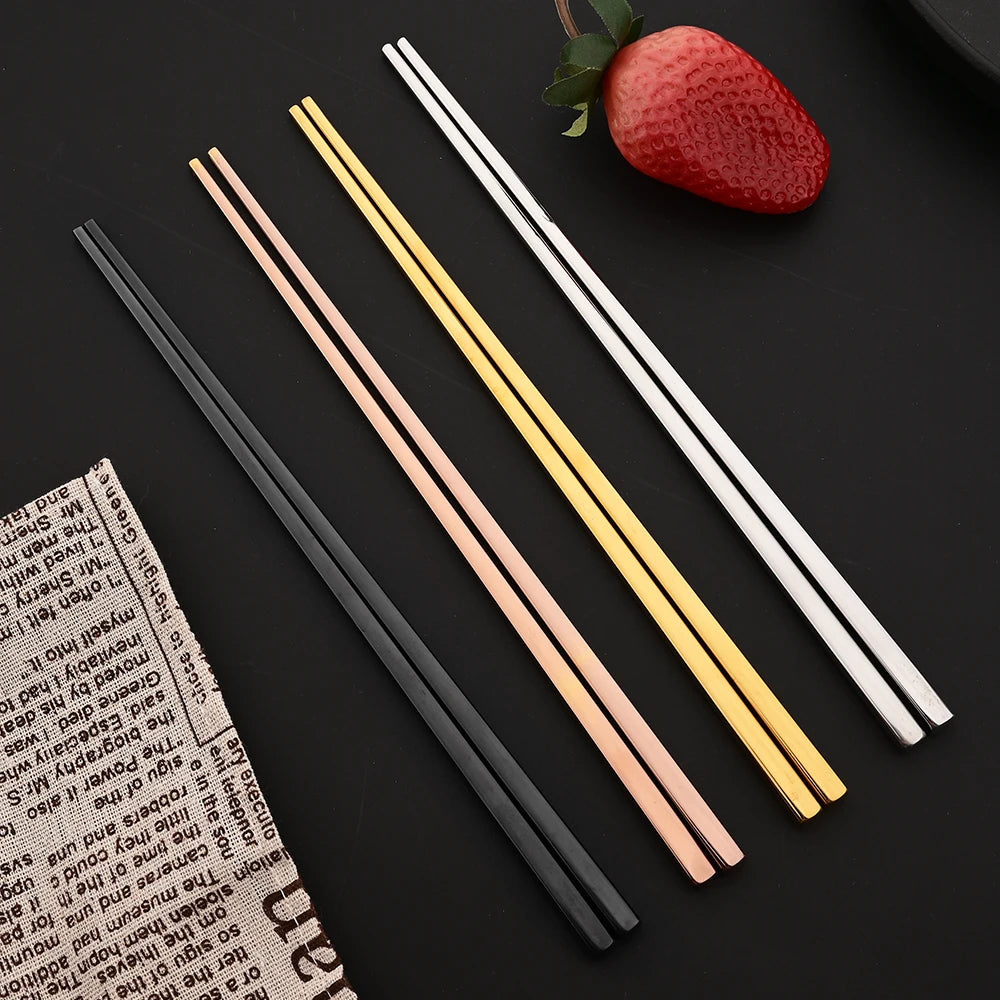 Baguettes coréennes inox 304 noires, or rose, dorées et argentées
