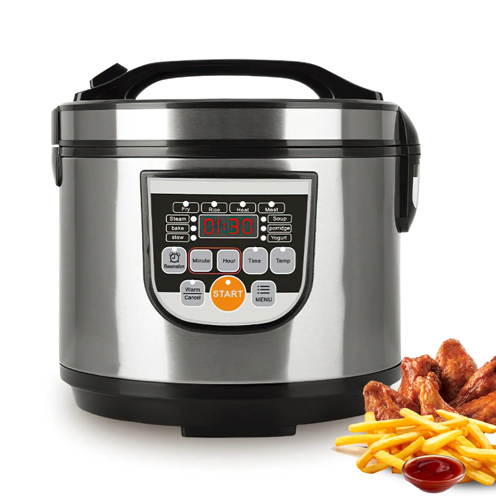 Cuiseur à riz électrique inox 5 L avec panneau de commande à 10 programmes