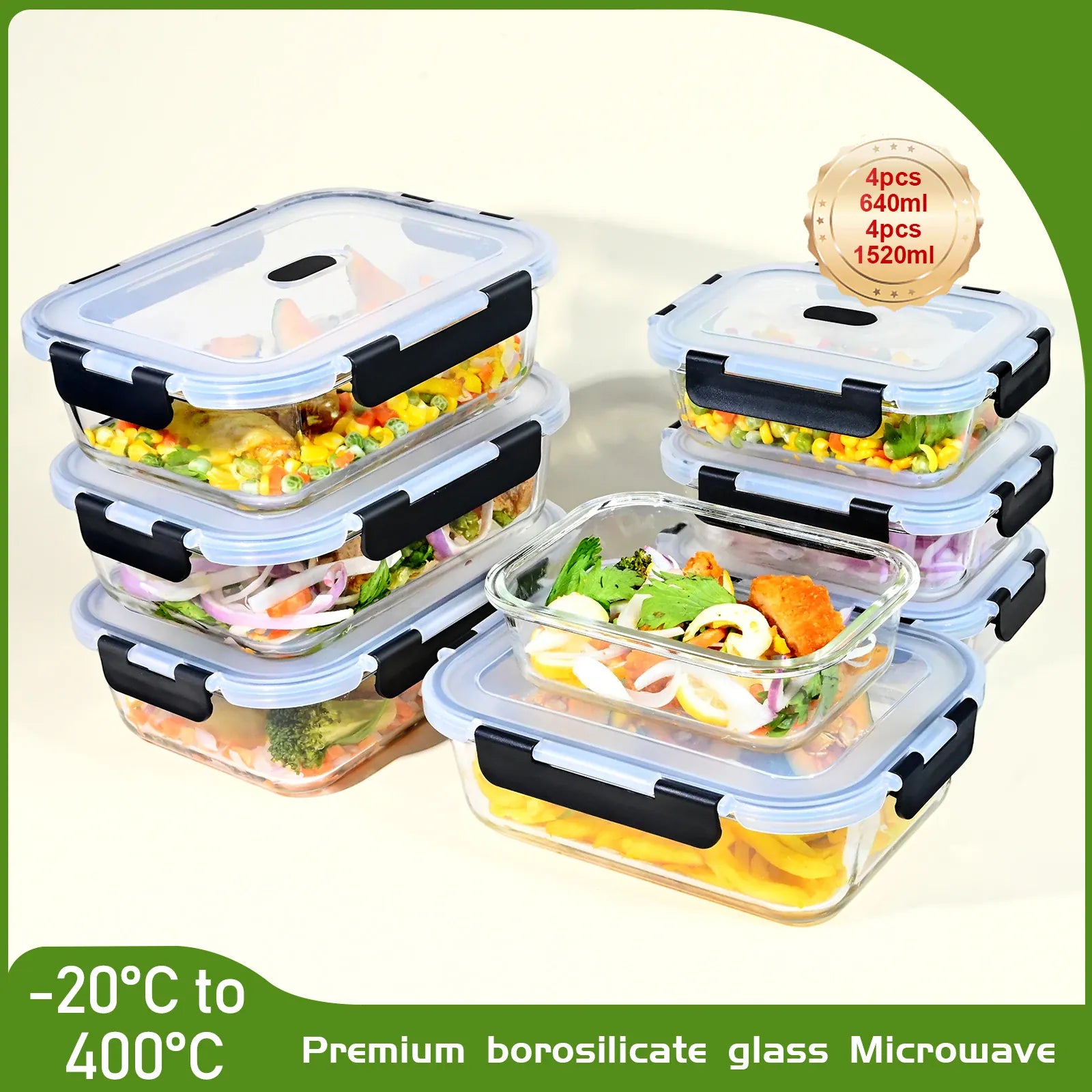 Boîte Hermétique en Verre Borosilicate - Lot de 8 pièces Anti-fuite