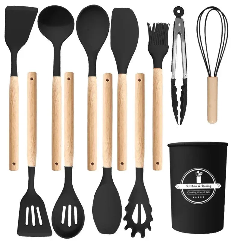 kit d'ustensiles de cuisine en silicone facile à ranger