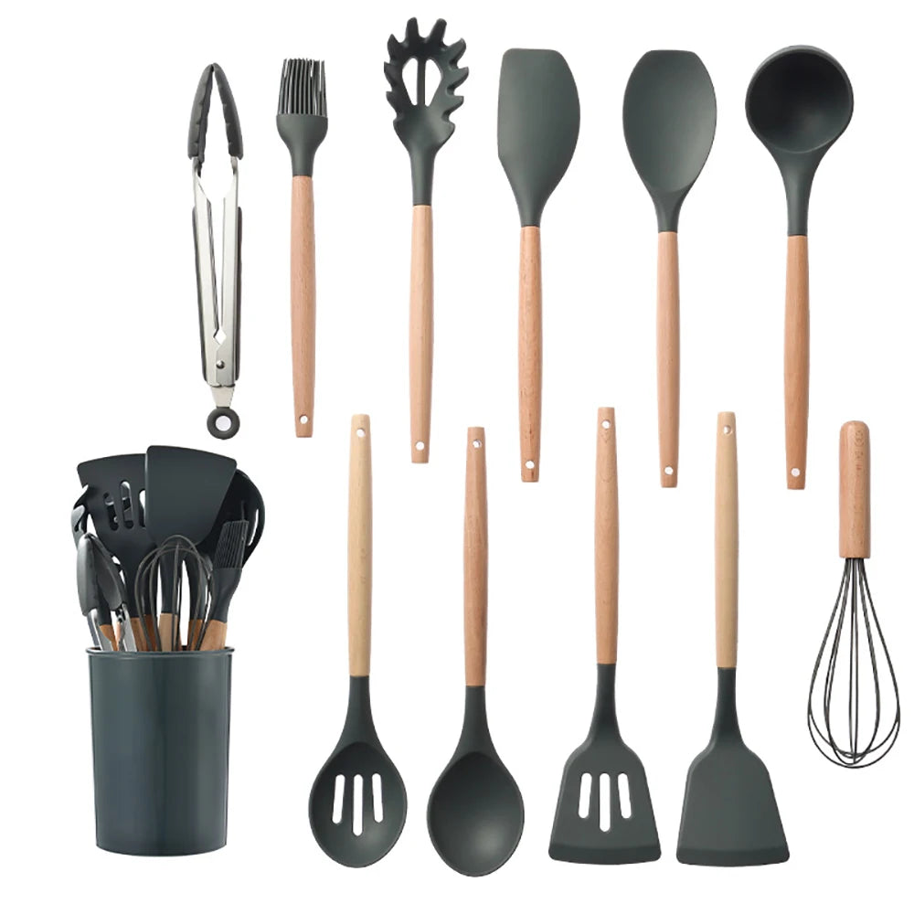 set d'ustensiles de cuisine sécurisé en silicone
