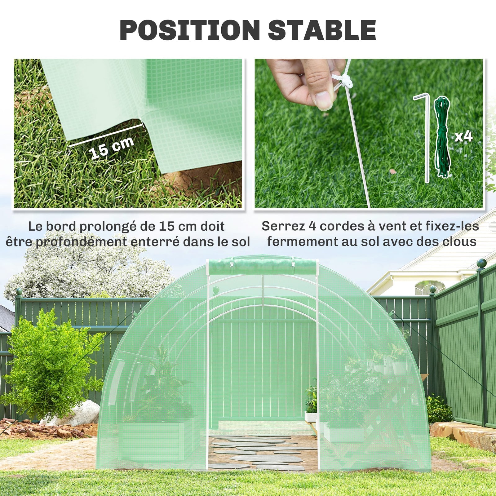 Serre Tunnel de Jardin 18 m² (6 × 3 × 2 m) – 8 Fenêtres, Porte Zippée, Acier Galvanisé & Bâche PE Anti-UV Serre de jardin