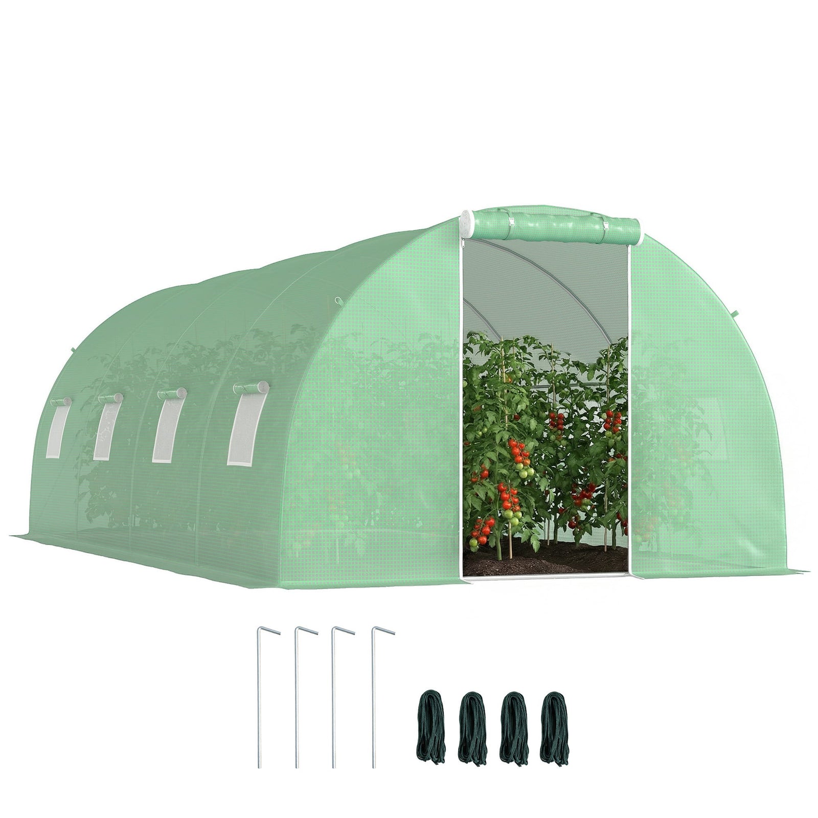 Serre Tunnel de Jardin 18 m² (6 × 3 × 2 m) – 8 Fenêtres, Porte Zippée, Acier Galvanisé & Bâche PE Anti-UV Serre de jardin