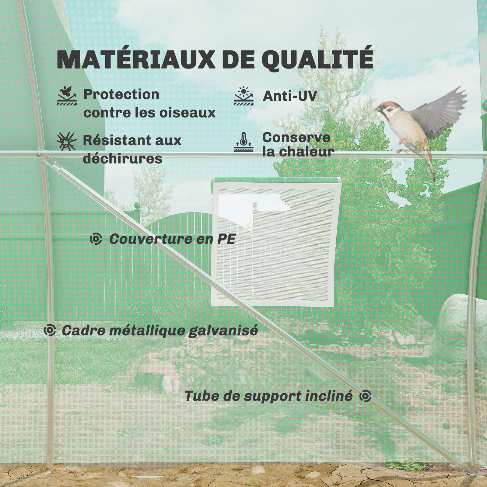 Serre Tunnel de Jardin 18 m² (6 × 3 × 2 m) – 8 Fenêtres, Porte Zippée, Acier Galvanisé & Bâche PE Anti-UV Serre de jardin