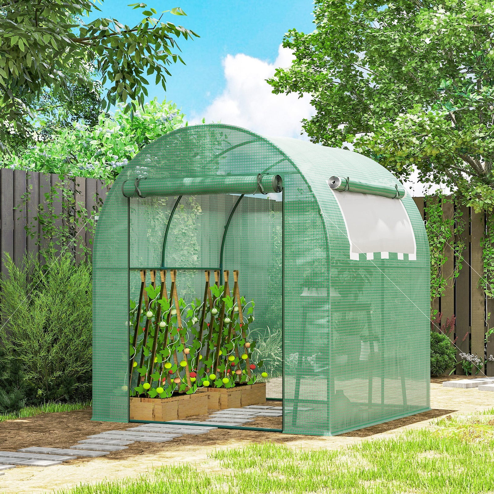 Serre de Jardin Tunnel 180 x 180 x 200 cm – Acier ; Bâche PE, Porte et Fenêtre Enroulables Serre de jardin