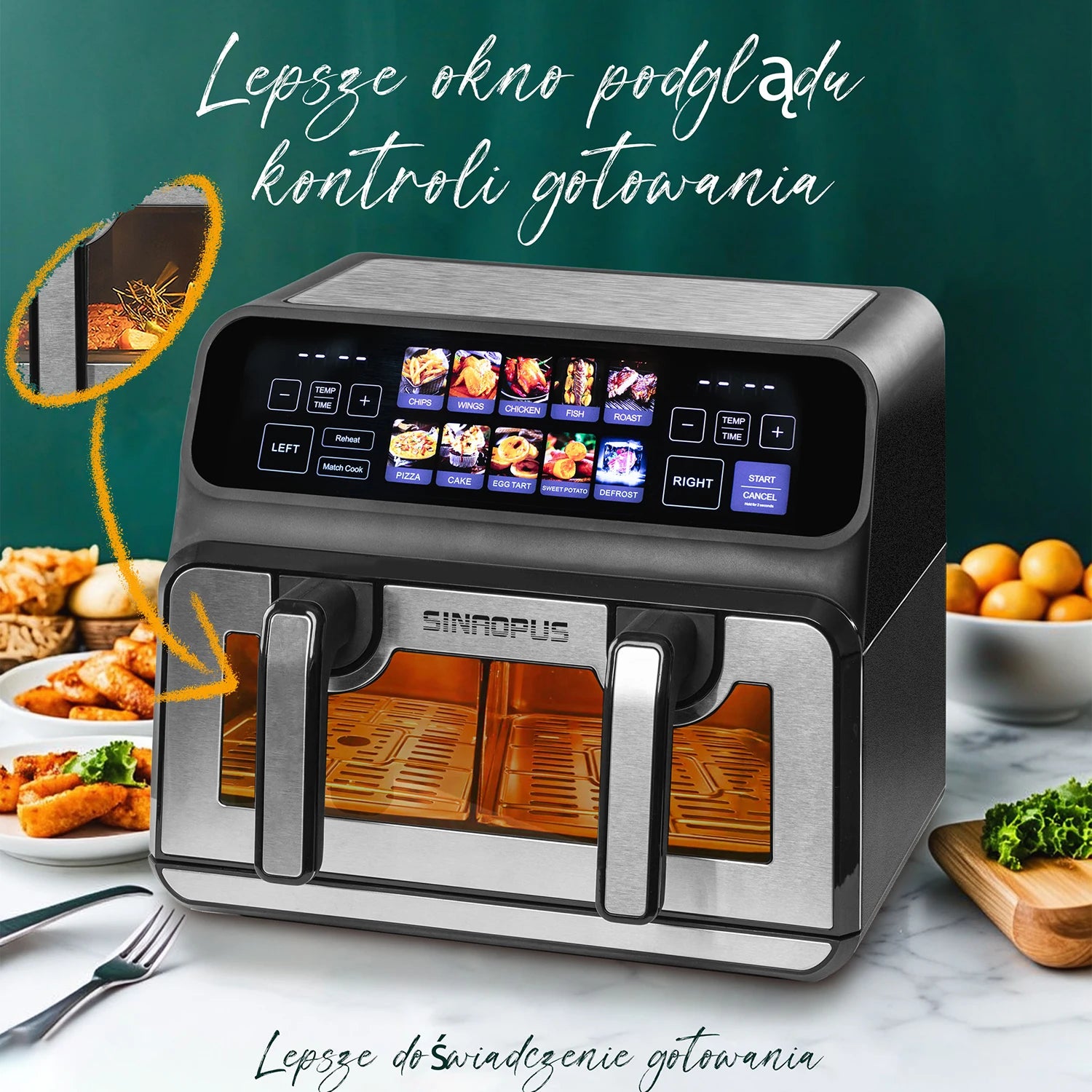 Air Fryer 9L 2200W Double Zone à Séparateur – Friteuse sans Huile