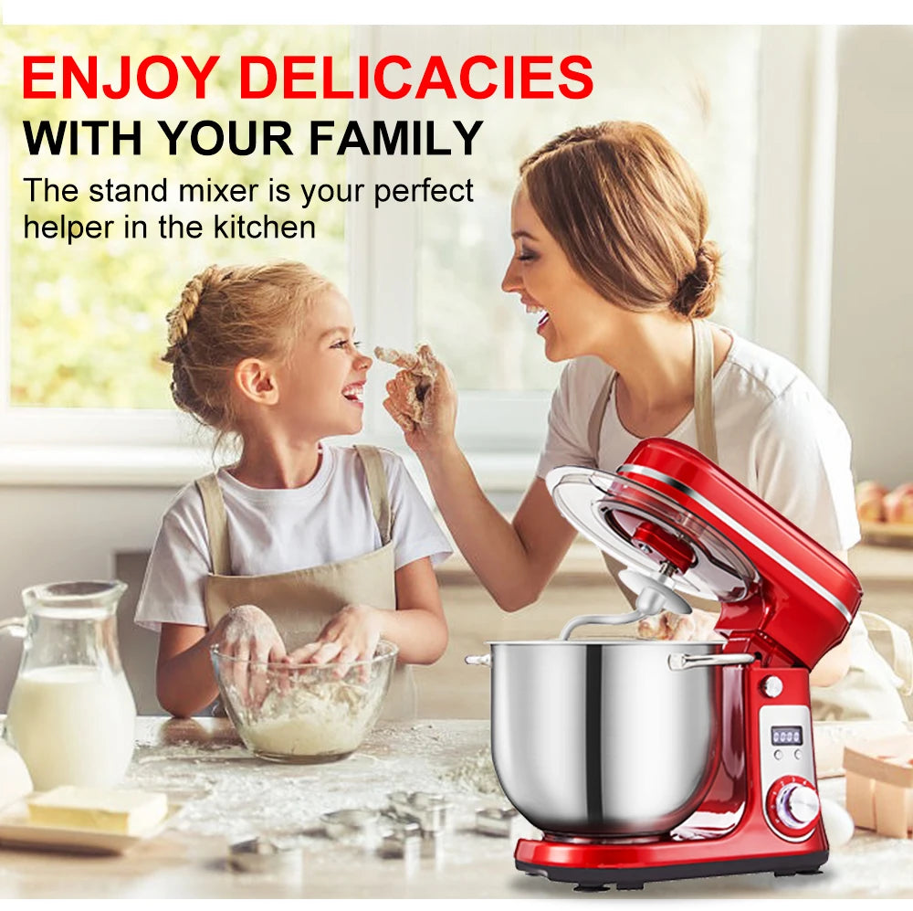 Robot pâtissier rouge utilisé en famille