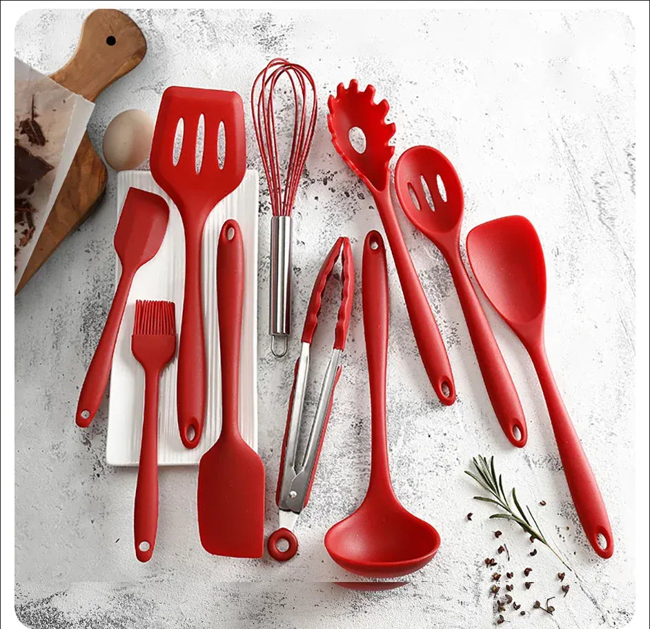 Set de 10 Ustensiles de Cuisine en Silicone Écologique et Résistant à la Chaleur