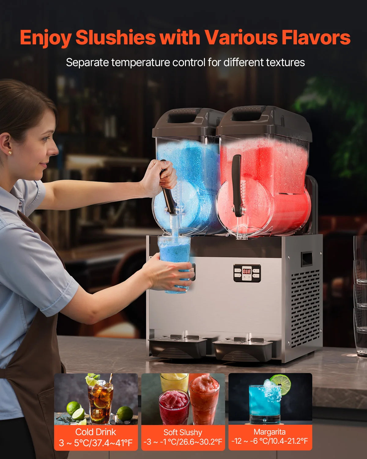 Machine à Granita Professionnelle 12 L — 1 Cuve, 48 Boissons