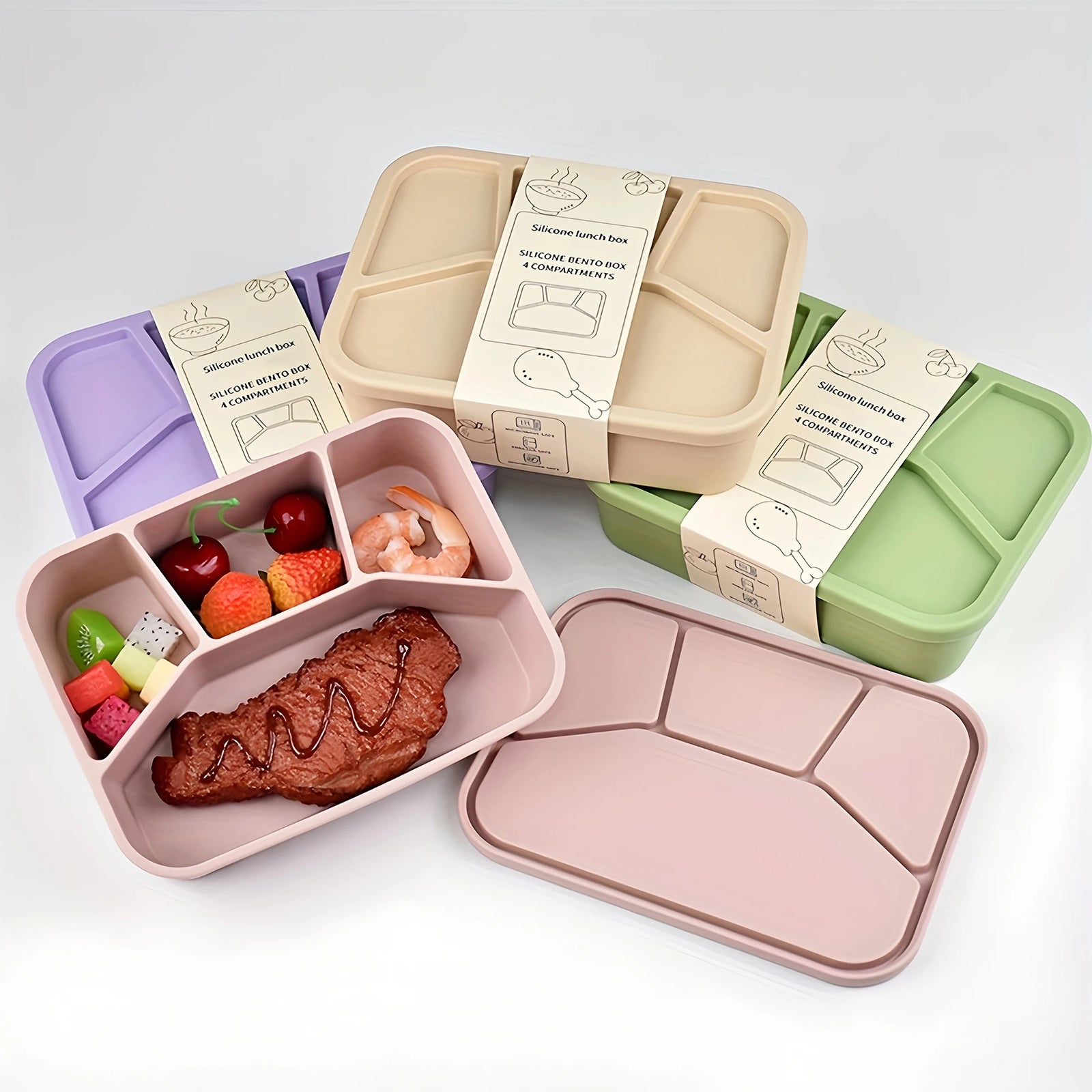boîte à déjeuner silicone avec quatre compartiments