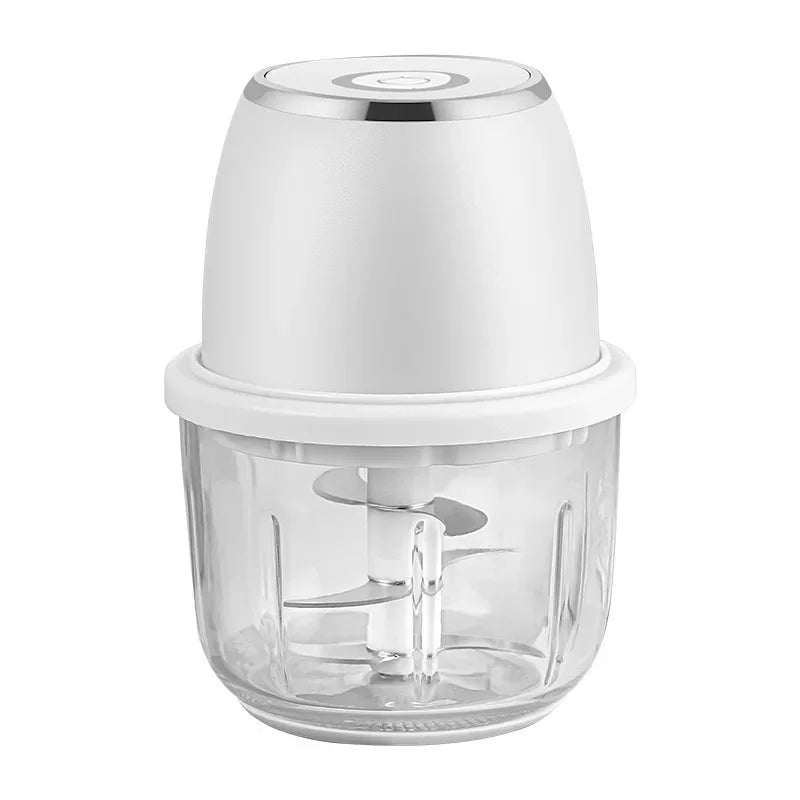 Mini Hachoir Électrique Sans Fil 350 ml — Bol en Verre, 6 Lames Inox, Batterie USB-C