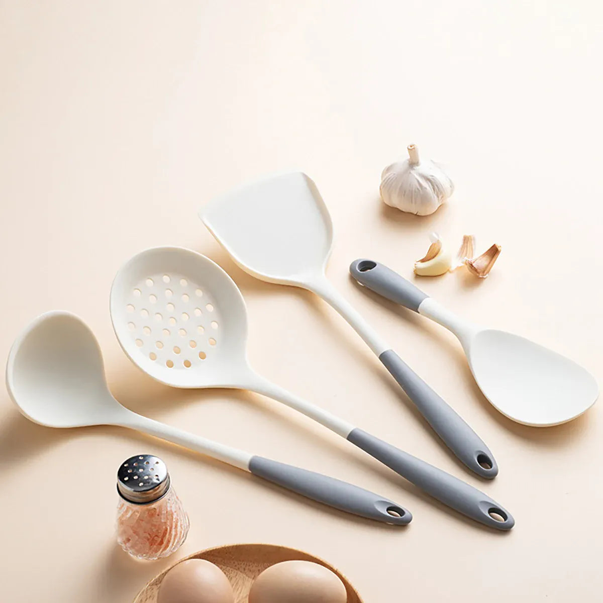Set Ustensiles Silicone 4 pièces | Spatule Louche Cuillère à Soupe spatule en silicone