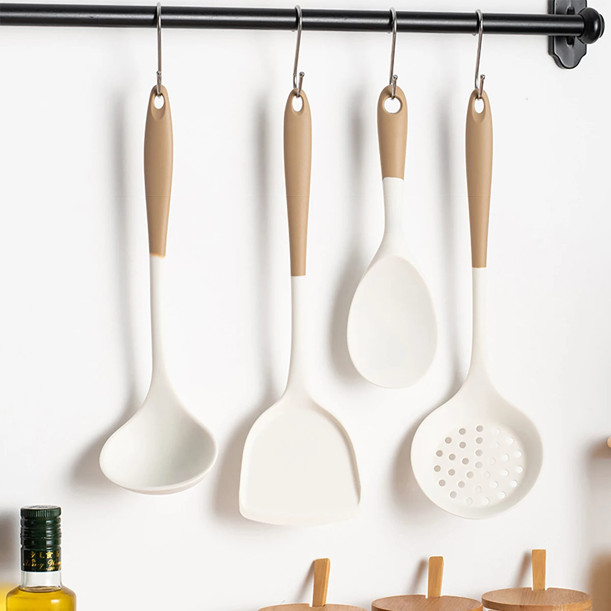 Set Ustensiles Silicone 4 pièces | Spatule Louche Cuillère à Soupe