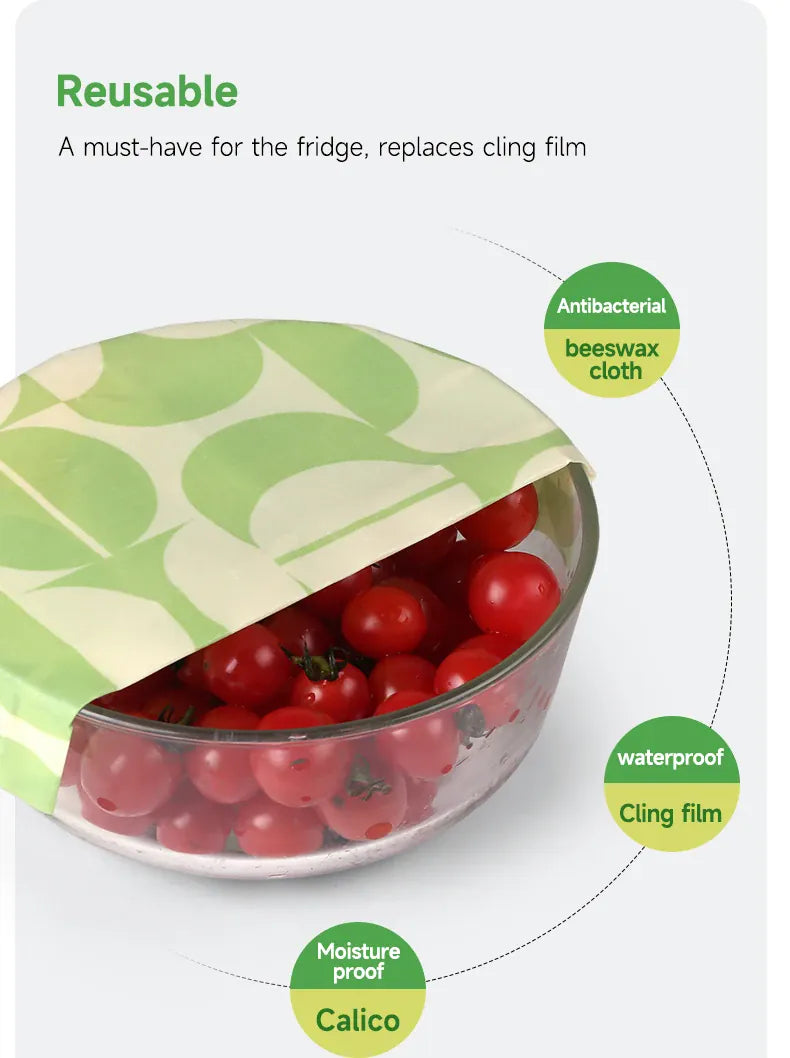 Film Alimentaire Cire d'Abeille Lot de 3 Wraps Réutilisables Écologiques far