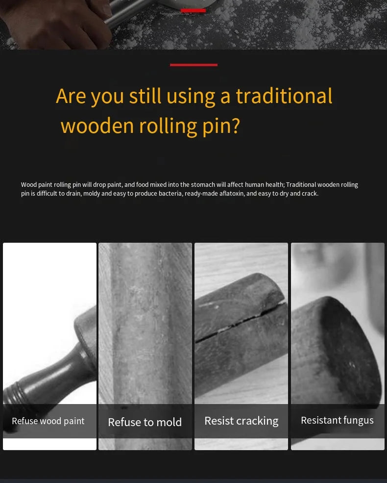 Rouleau à pâtisserie en acier inoxydable de 40 cm - Résistant et facile à nettoyer