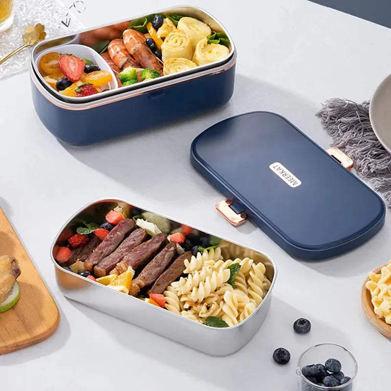 Lunch Box Chauffante Inox 304 Sans Eau 900 ml Bleue — Chauffage Sec 36 W lunchboxchauf