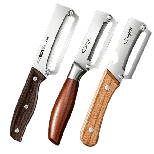 3 Éplucheurs Multi-Fonction Acier Inoxydable avec Poignée en Bois