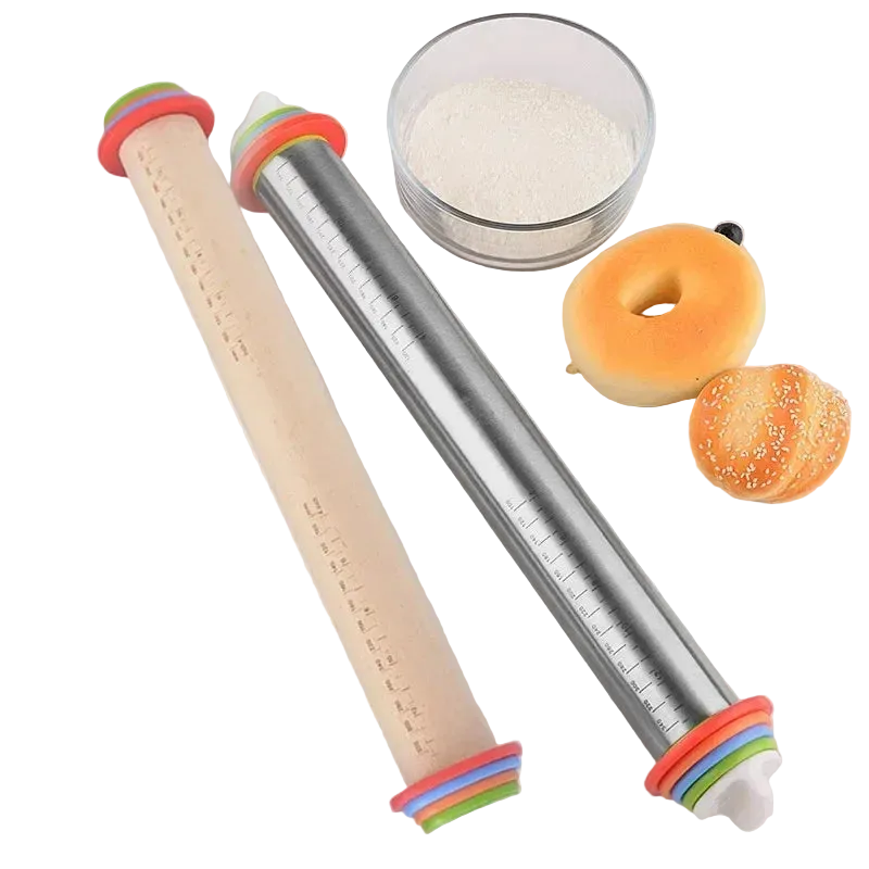 Rouleau à pâtisserie rétractable avec anneaux de mesure et tapis de pétrissage en silicone non adhésif