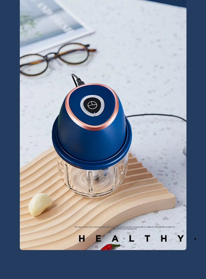 Mini Hachoir Électrique Sans Fil 350 ml — Bol en Verre, 6 Lames Inox, Batterie USB-C
