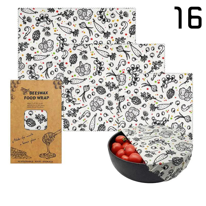 Lot de 3 Films Alimentaires Réutilisables en Coton Bio - Motifs Colorés far