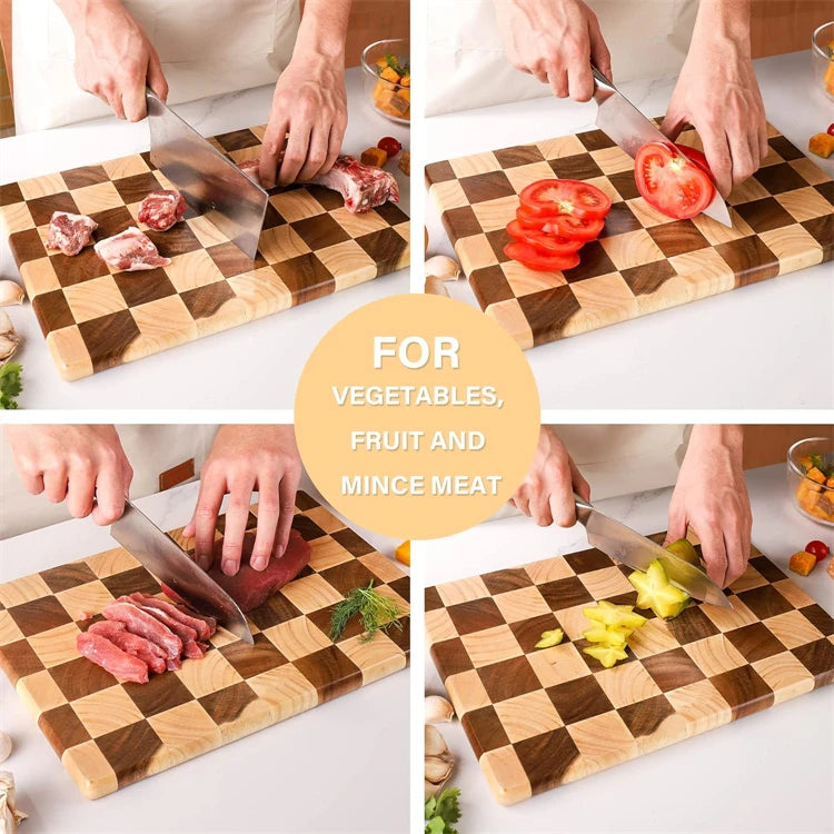 Planche à Découper Bois Motif Damier – 3 Tailles, 2,8 cm