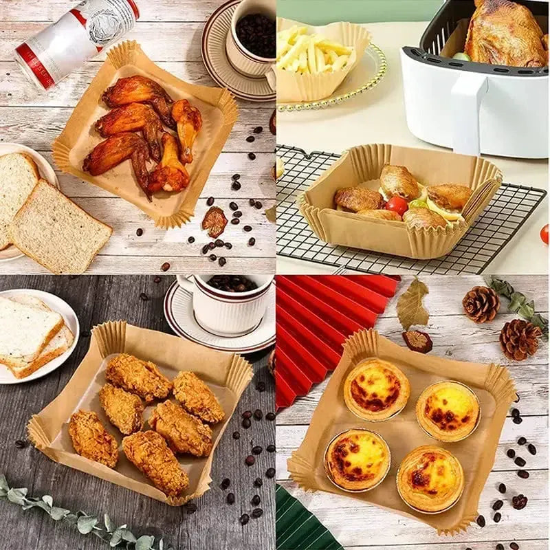 Papier Cuisson Air Fryer Jetable Antiadhésif - Lot de 50 Pièces 16-23 cm Air Fryer