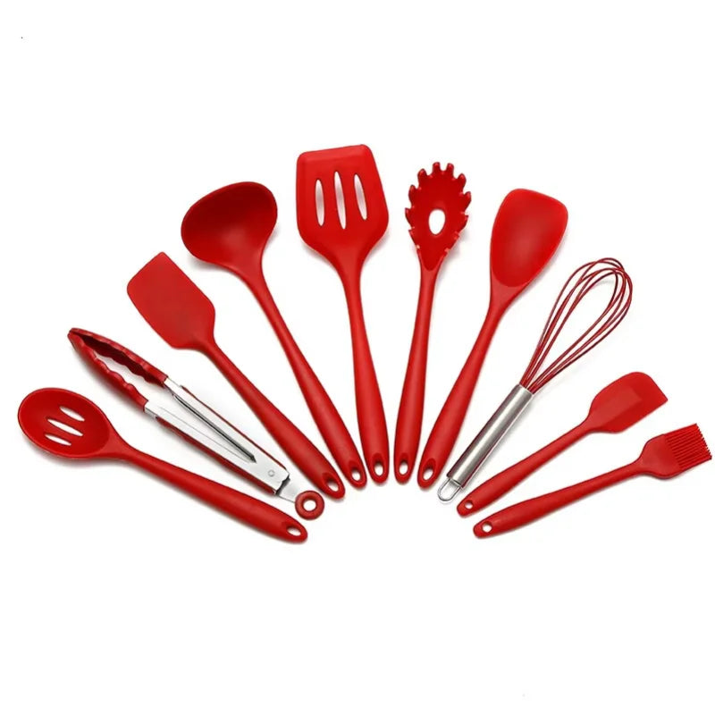 Set de 10 Ustensiles de Cuisine en Silicone Écologique et Résistant à la Chaleur