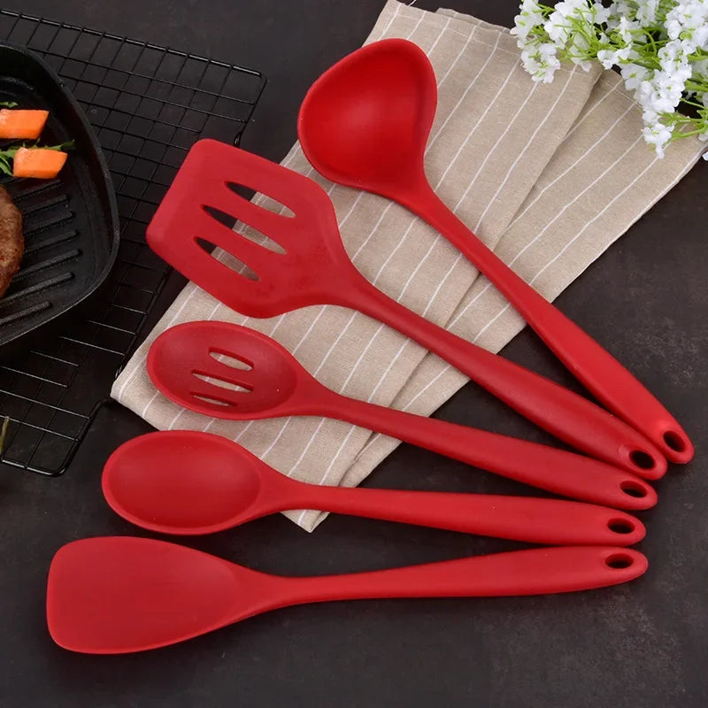 Set Ustensiles Silicone 5 pièces Résistants à la Chaleur Rouge