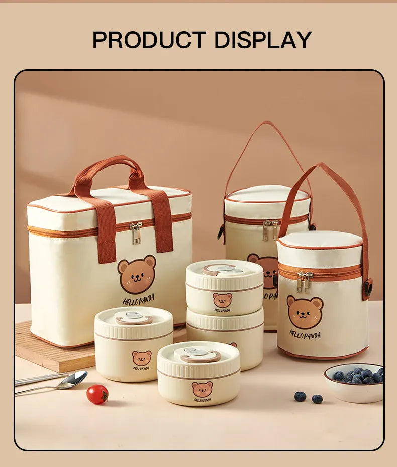 Ensemble de 4 Lunchbox cylindriques isothermes pour enfants (2 litres) Lunchbox