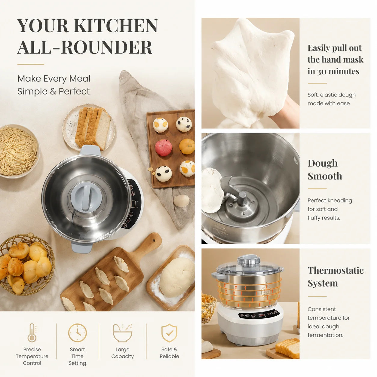 Pâte pétrie et levée dans la cuve du pétrin