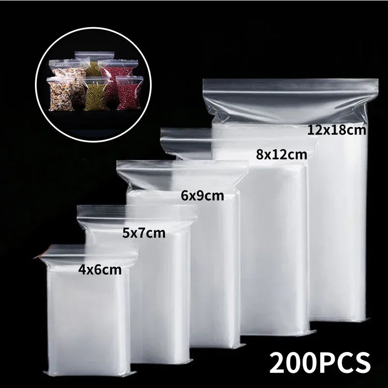 Sachets Zip Alimentaires Transparent - Lot de 200 Pièces de Tailles Variées