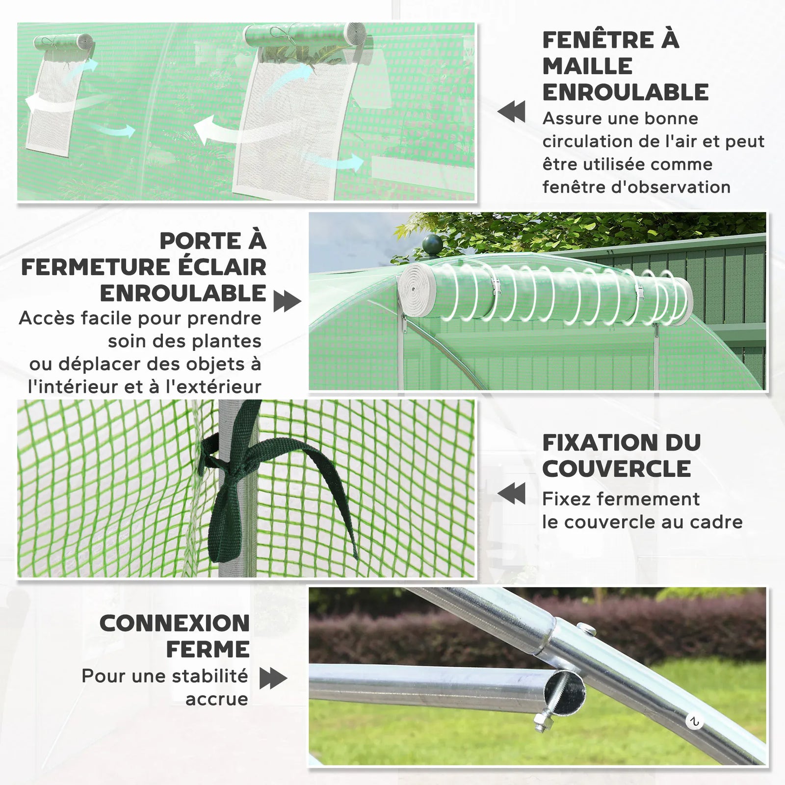 Serre Tunnel de Jardin 18 m² (6 × 3 × 2 m) – 8 Fenêtres, Porte Zippée, Acier Galvanisé & Bâche PE Anti-UV Serre de jardin