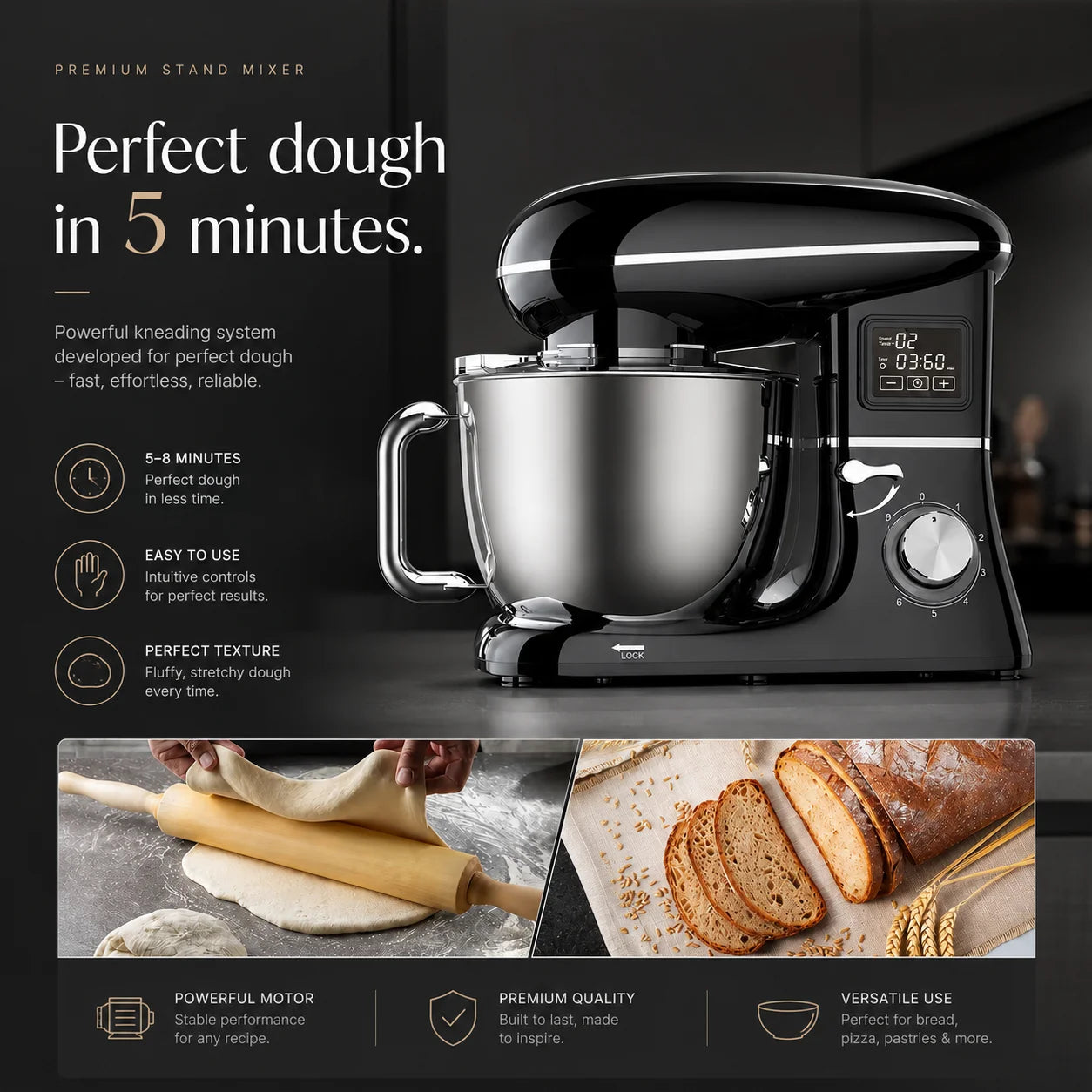 Robot pâtissier 6,5 L pour pâte à pain et pizza
