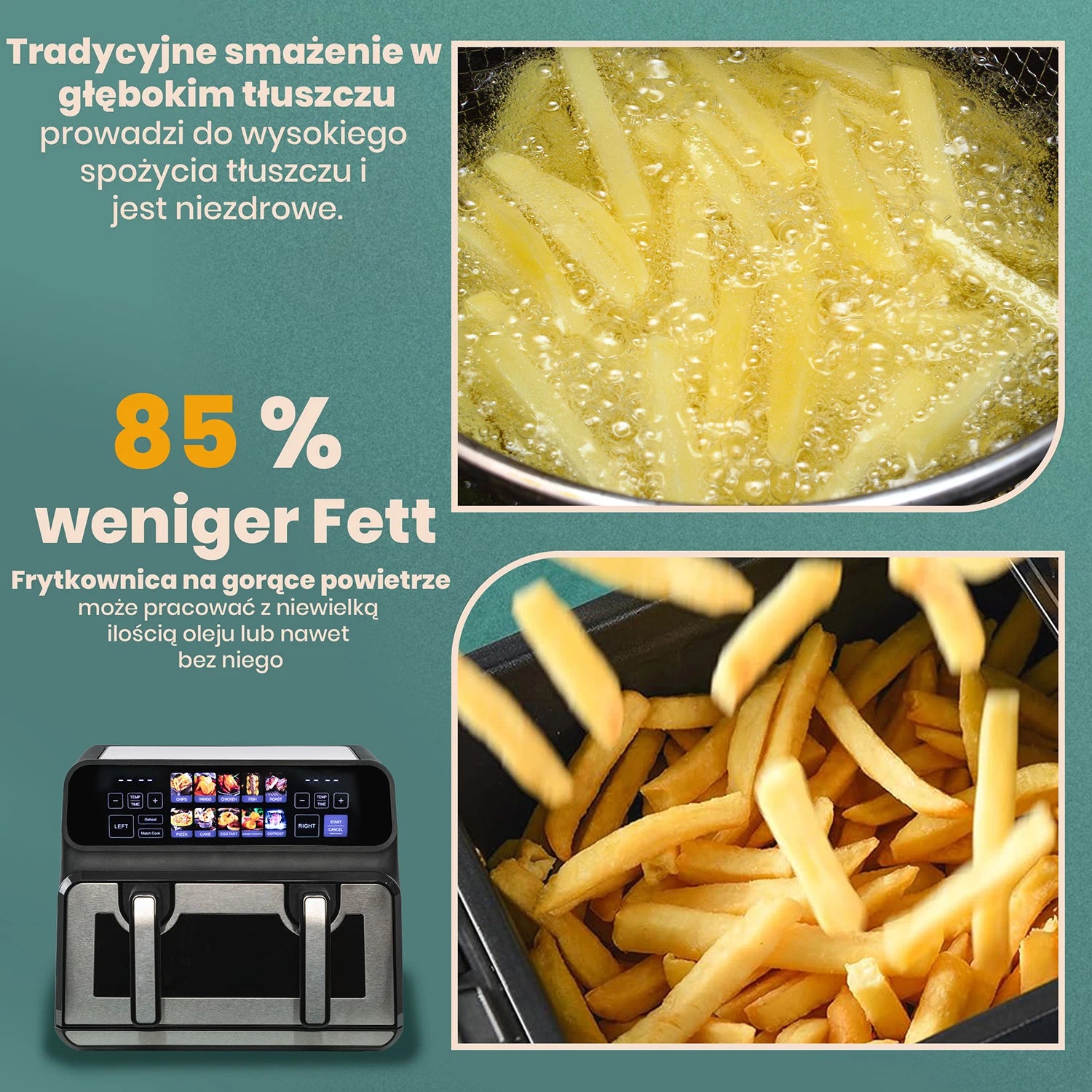 Frites cuites à l'air chaud dans l'air fryer 9 L