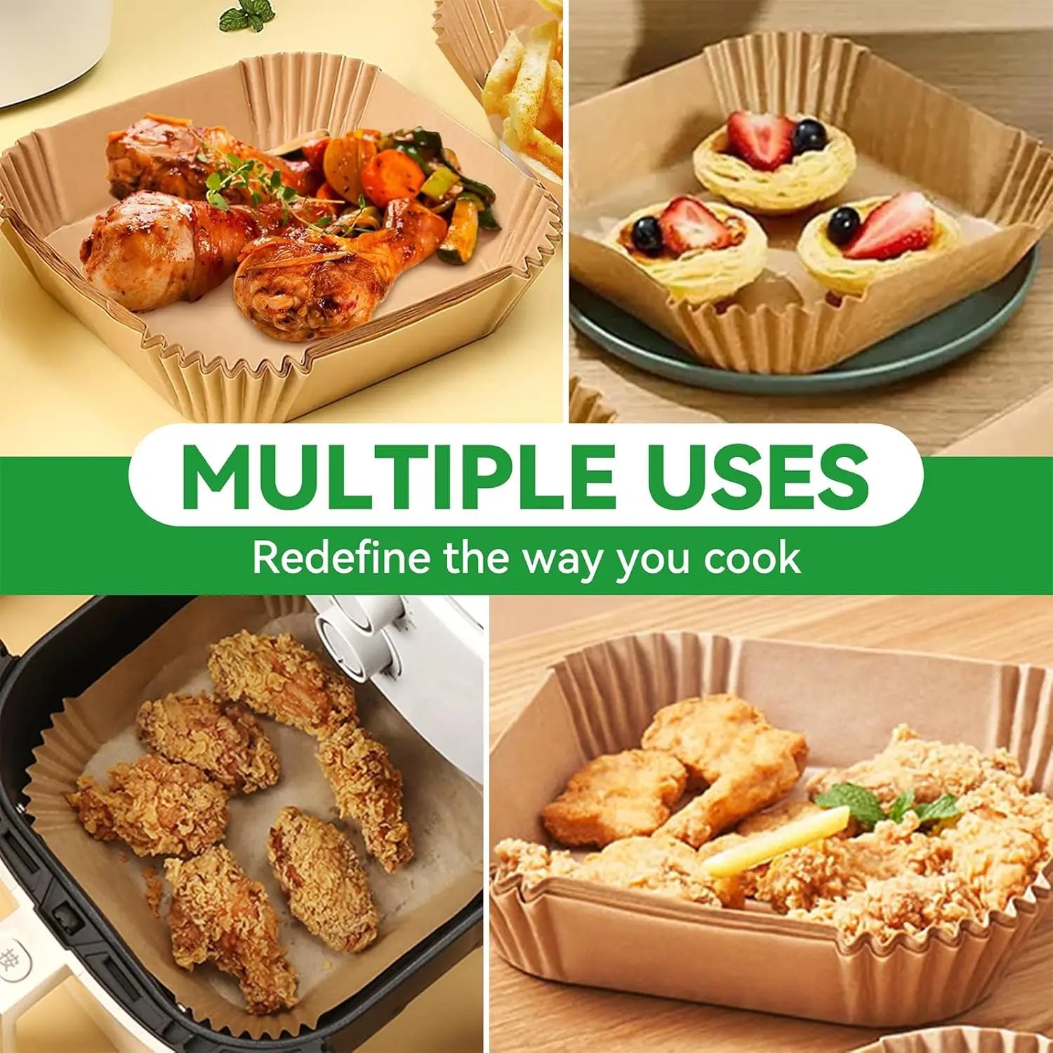 Papier Cuisson Air Fryer Jetable Lot de 100 Carré 23-27 cm Air Fryer