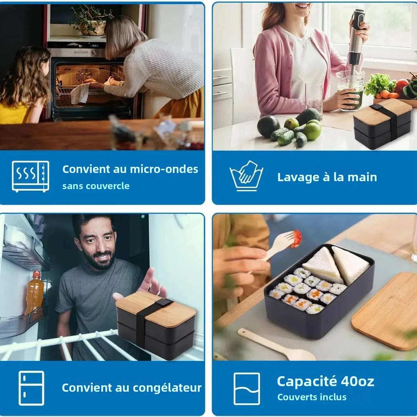 Bento 2 Étages en Plastique Écologique | Boîte à Lunch avec Couverts Bento