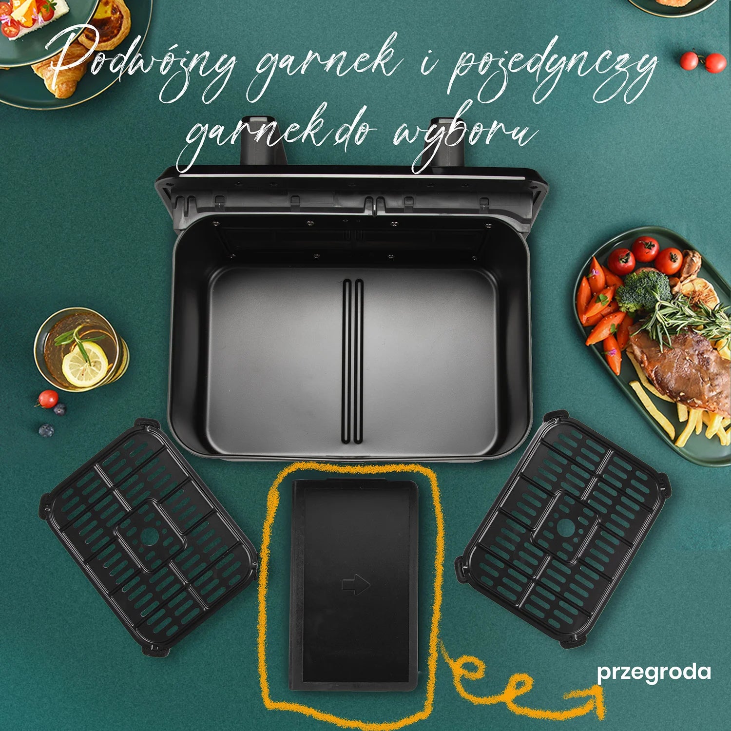 Tiroir de l'air fryer 9 L avec séparateur amovible et deux grilles