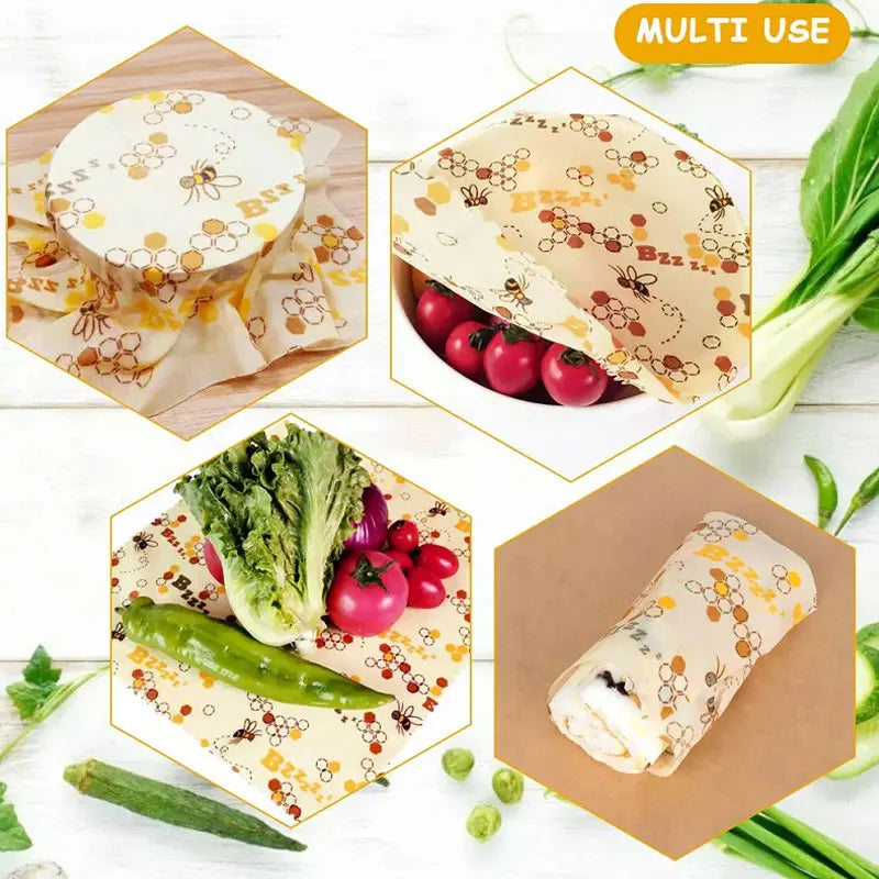 Lot de 3 Films Alimentaires Réutilisables en Coton Bio - Motifs Colorés far