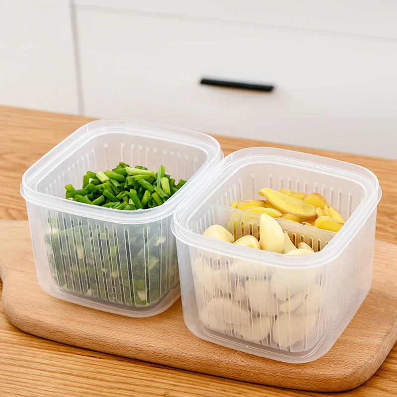 récipient avec égouttoir pour stocker fruits et légumes