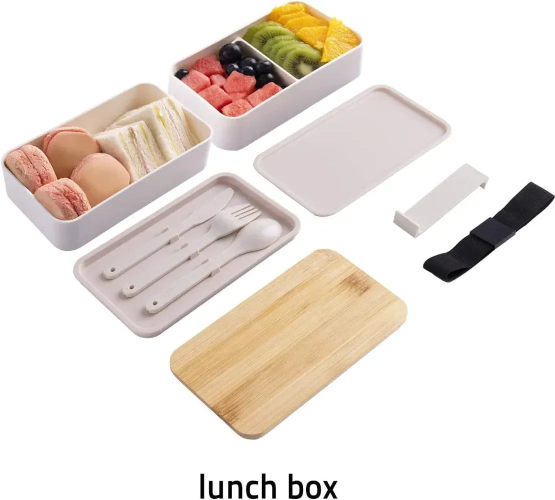 Bento 2 Étages en Plastique Écologique | Boîte à Lunch avec Couverts Bento