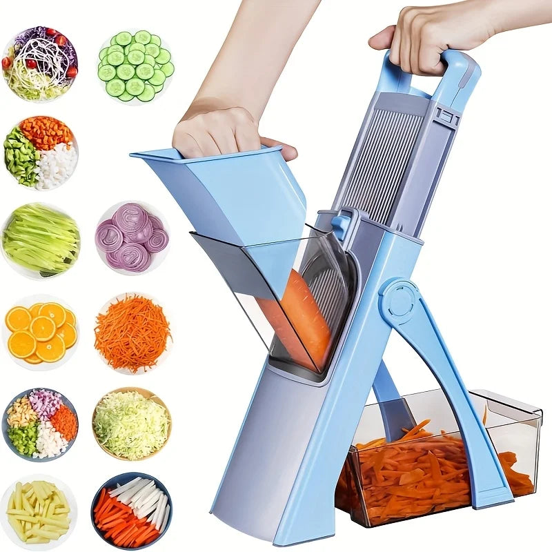 mandoline multifonction bleu pour trancher les légumes