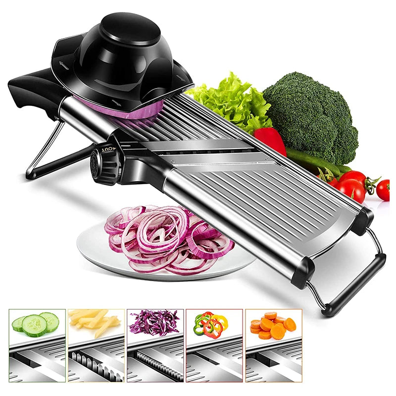 Mandoline Réglable Inox 304 avec 5 Lames pour Légumes