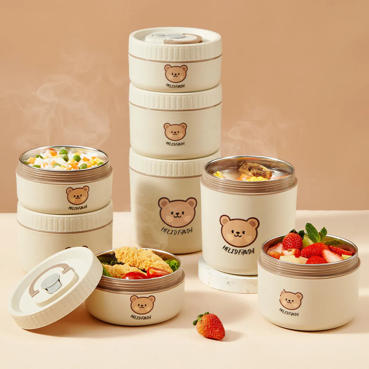 Ensemble de 2 Lunchbox cylindriques isothermes pour enfants (1 litre) Lunchbox