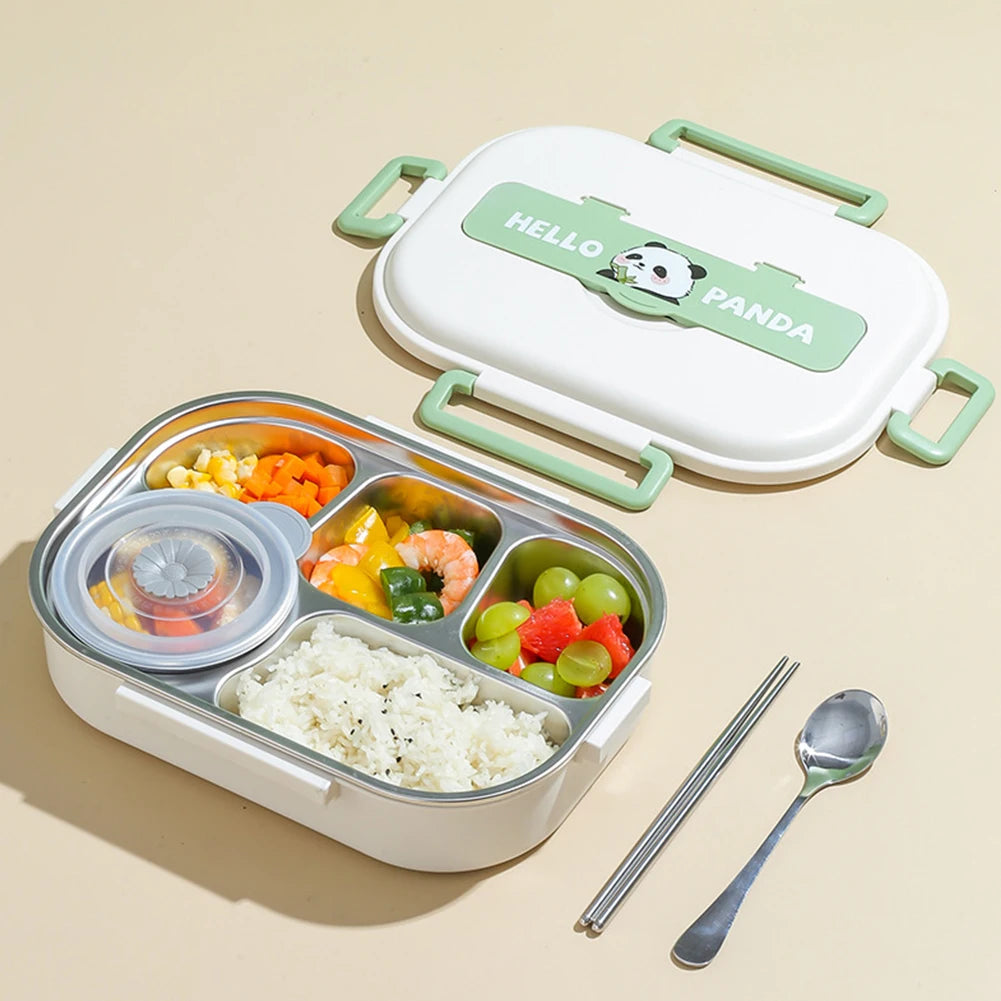 conteneur alimentaire en inox avec couverts panda