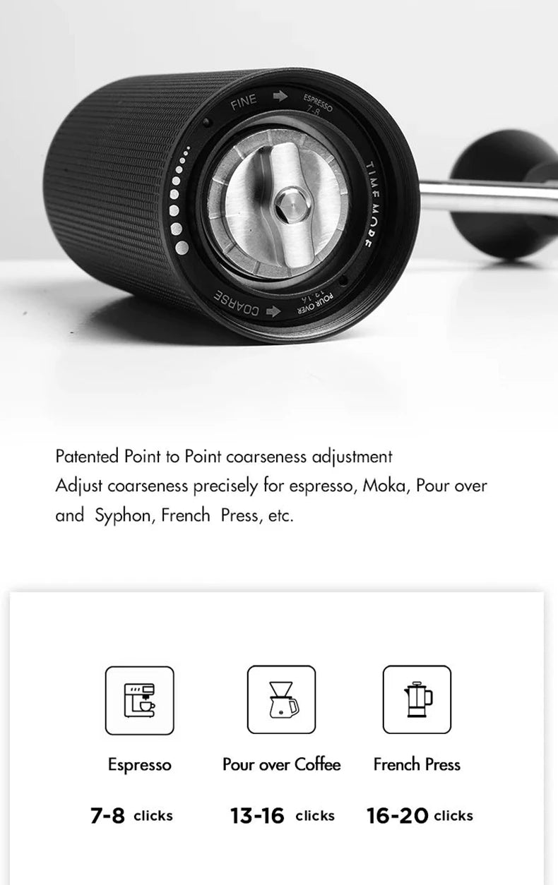 Réglages conseillés : expresso, filtre, cafetière à piston
