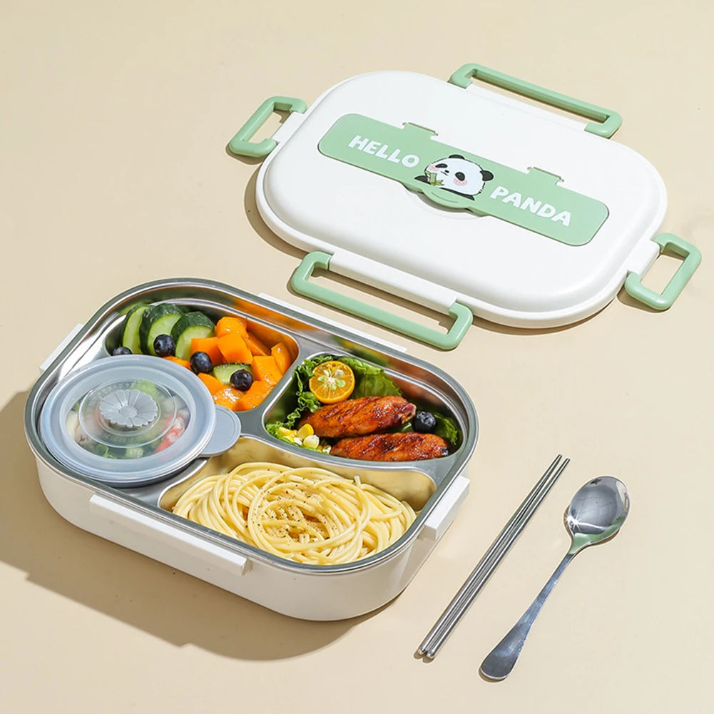 repas équilibré dans un bento inox en forme de panda