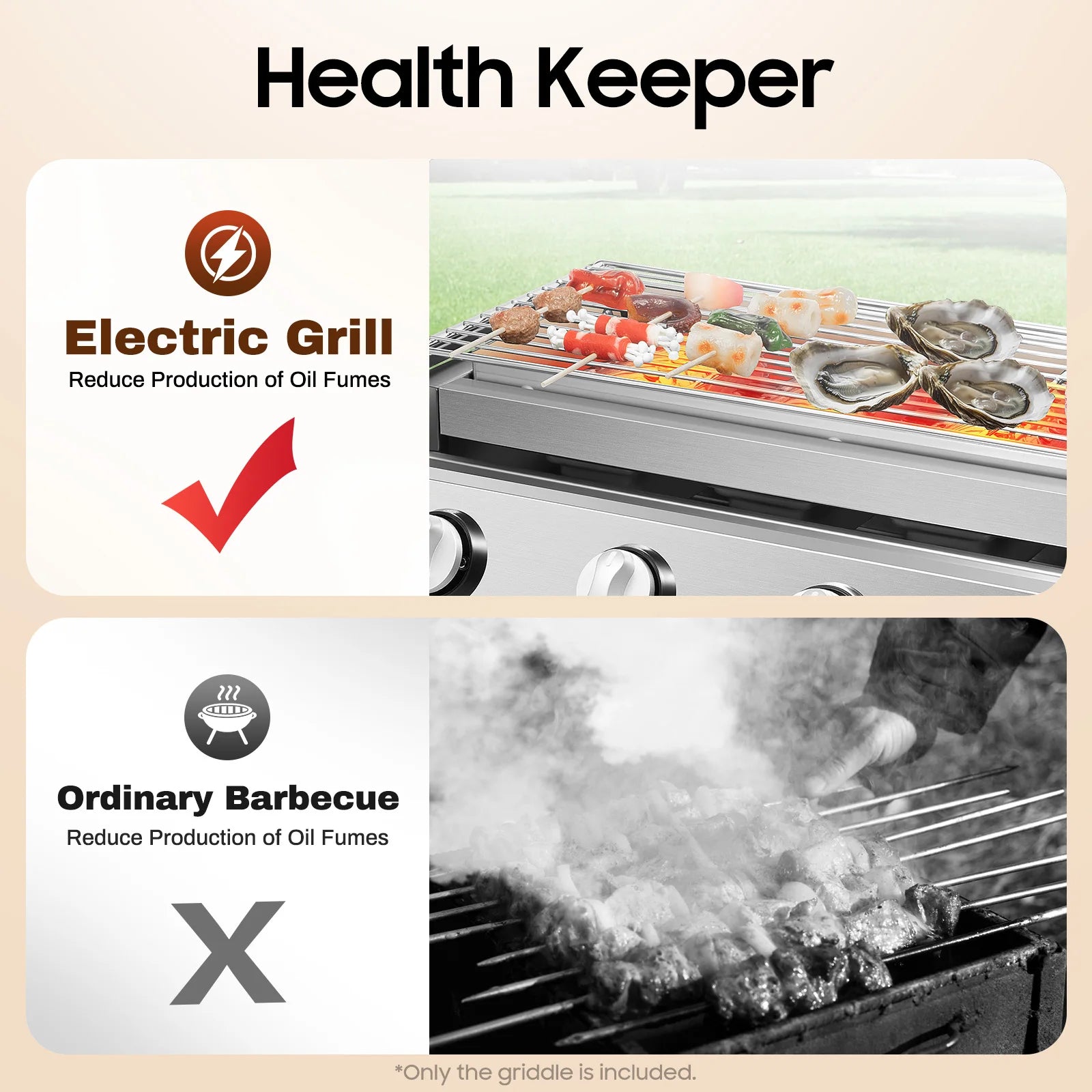 Plancha Gaz 4 Brûleurs Inox – Barbecue de Table Sans Fumée, Grille Amovible (GPL)