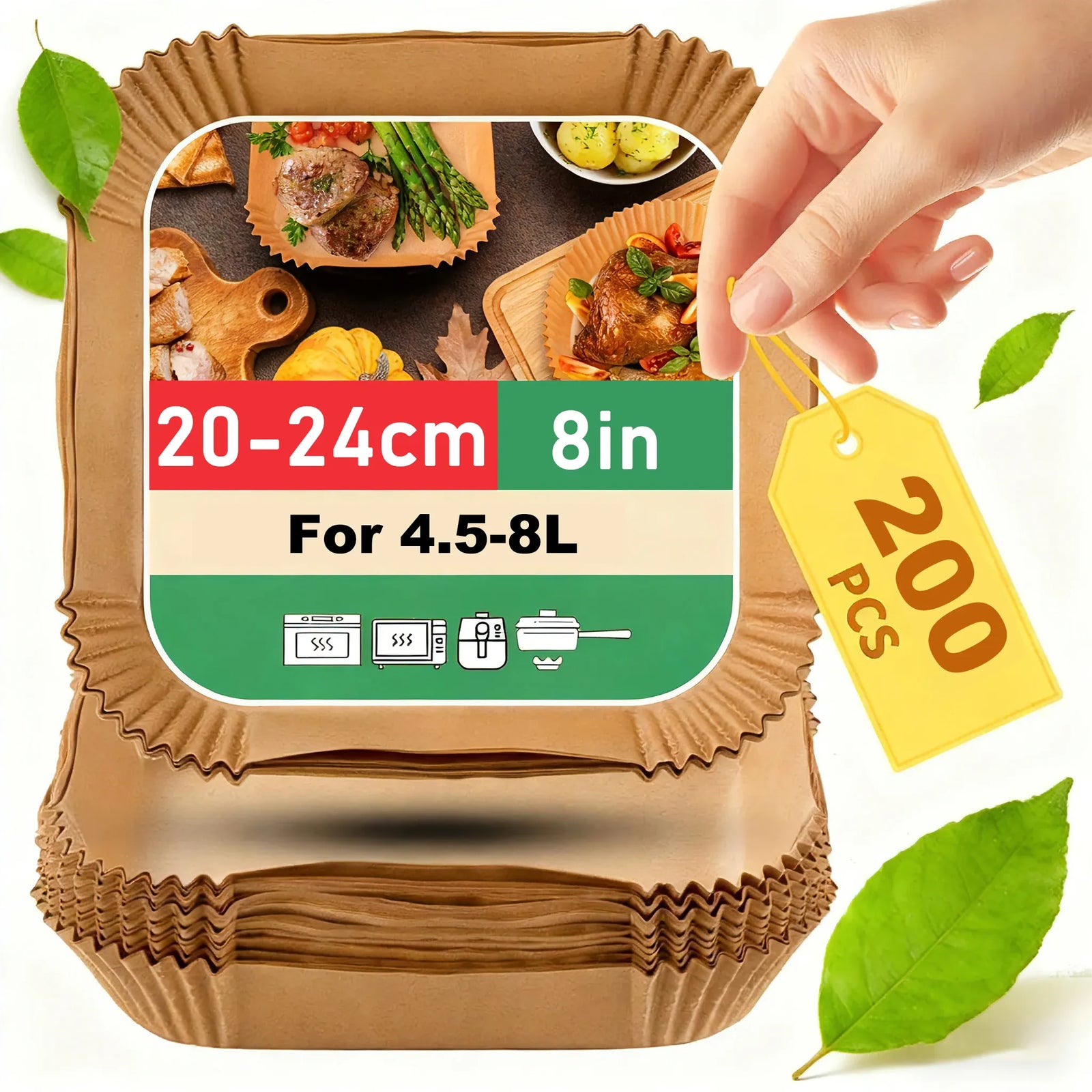 Papier Cuisson Air Fryer Jetable Lot de 100 Carré 23-27 cm Air Fryer